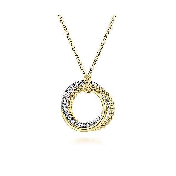 14K Yellow-White Gold Interlocking Circles Pendant Necklace with Diamond Pave Confer’s Jewelers Bellefonte, PA