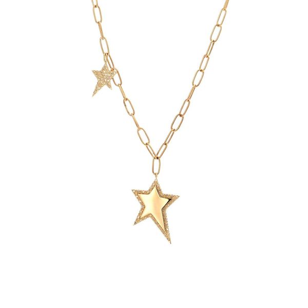 14K Yellow Gold Paper Clip Necklace with Diamond Star Charms Confer’s Jewelers Bellefonte, PA