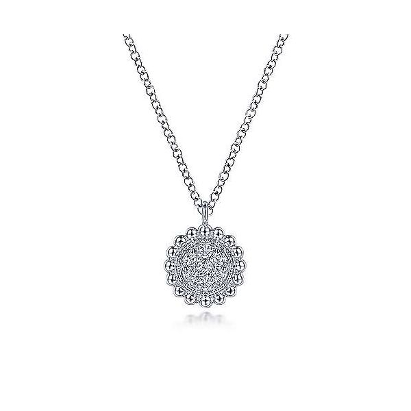 14K White Gold Round Diamond Cluster Pendant Necklace with Bujukan Frame Confer’s Jewelers Bellefonte, PA