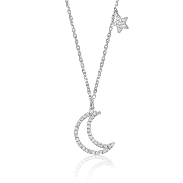 14K White Gold Pave Set Diamond Moon And Star Necklace Confer’s Jewelers Bellefonte, PA