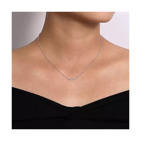 14K White Gold Petite Pavé Diamond Bar Necklace Image 2 Confer’s Jewelers Bellefonte, PA