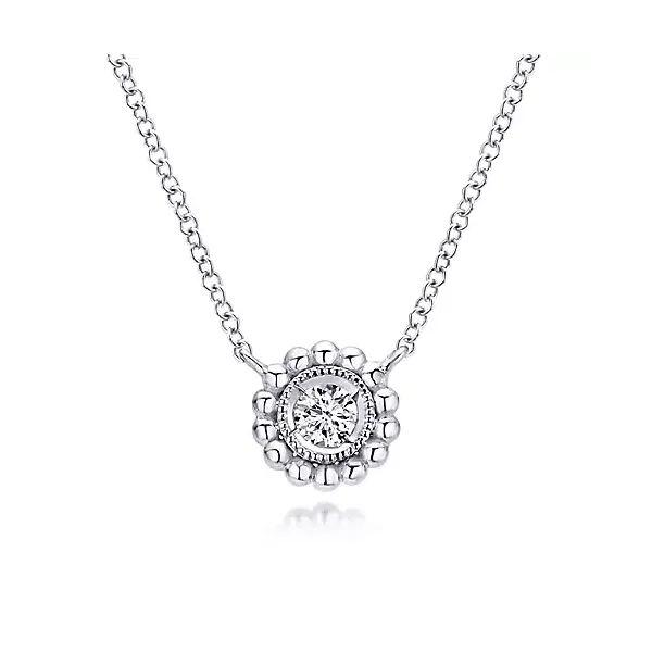 14K White Gold Beaded Round Bezel Set Diamond Pendant Necklace Confer’s Jewelers Bellefonte, PA