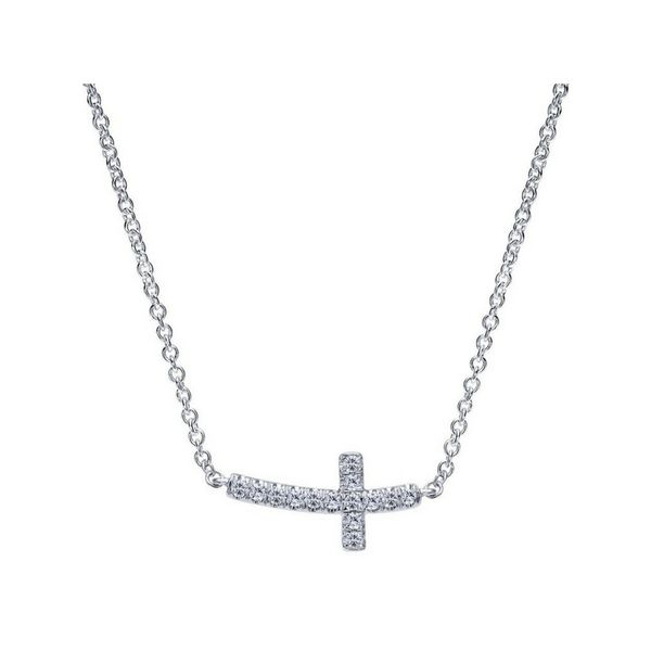 14K White Gold Sideways Curved Diamond Cross Necklace Confer’s Jewelers Bellefonte, PA
