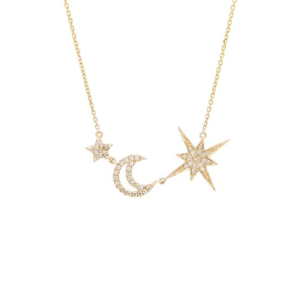 14 Karat Yellow Gold Moon And Stars Diamond Neckace Confer’s Jewelers Bellefonte, PA