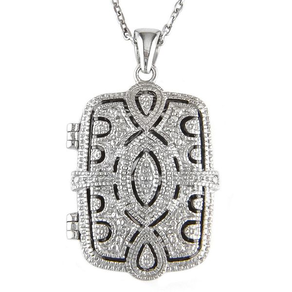 Sterling Silver Vintage Style Beaded Cushion Locket With Diamonds Confer’s Jewelers Bellefonte, PA
