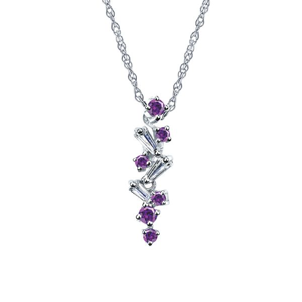 14 Karat Rose Gold Purple Diamond Cascading Cluster Fashion Pendant Confer’s Jewelers Bellefonte, PA