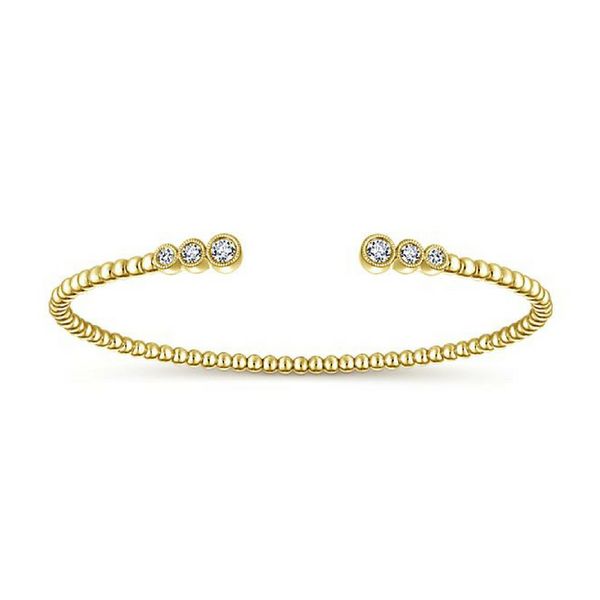 14K Yellow Gold Gabriel & Co. Bujukan Bead Split Cuff Bracelet with Bezel Set Diamonds Confer’s Jewelers Bellefonte, PA