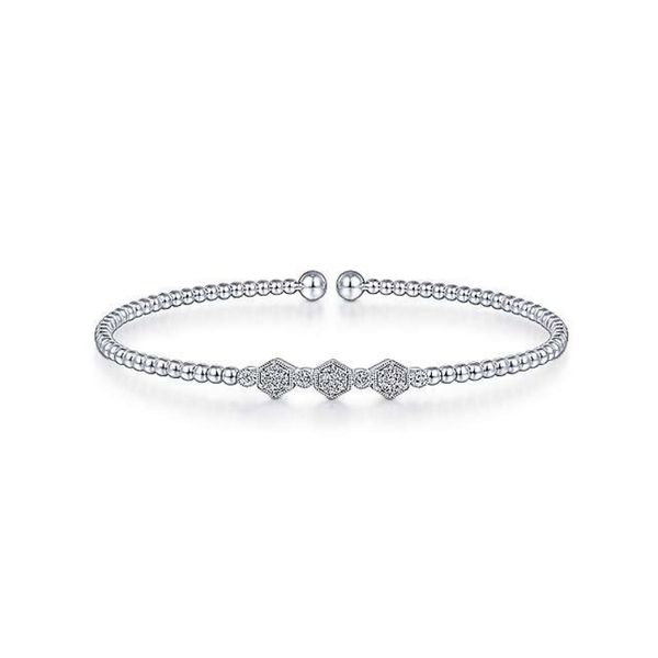 14K White Gold Gabriel & Co. Bujukan Bead Cuff Bracelet with Cluster Diamond Hexagon Stations Confer’s Jewelers Bellefonte, PA