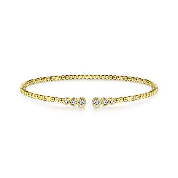 14K Yellow Gold Bujukan Bead Split Cuff Bracelet with Bezel Set Diamonds Confer’s Jewelers Bellefonte, PA