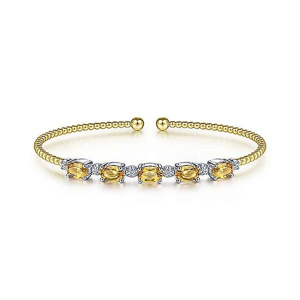 14K White-Yellow Gold Bujukan Bead Cuff Bracelet with Citrine and Diamond Stations Confer’s Jewelers Bellefonte, PA
