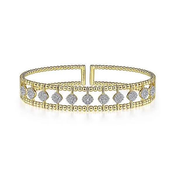 14K Yellow Gold Bujukan Bead Cuff Bracelet with Pave Diamond Connectors Confer’s Jewelers Bellefonte, PA