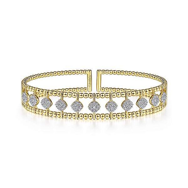 14K Yellow Gold Bujukan Bead Cuff Bracelet with Pave Diamond Connectors Confer’s Jewelers Bellefonte, PA