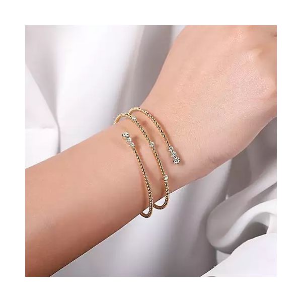 14K Yellow Gold Bujukan Bead Wrap Bracelet with White Gold Diamond Stations Image 2 Confer’s Jewelers Bellefonte, PA
