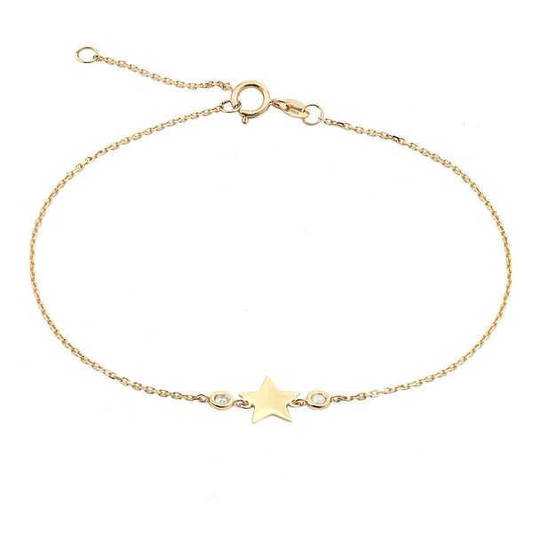14 Karat Yellow Gold Star Charm Bracelet With Round Bezel Set Diamonds Confer’s Jewelers Bellefonte, PA
