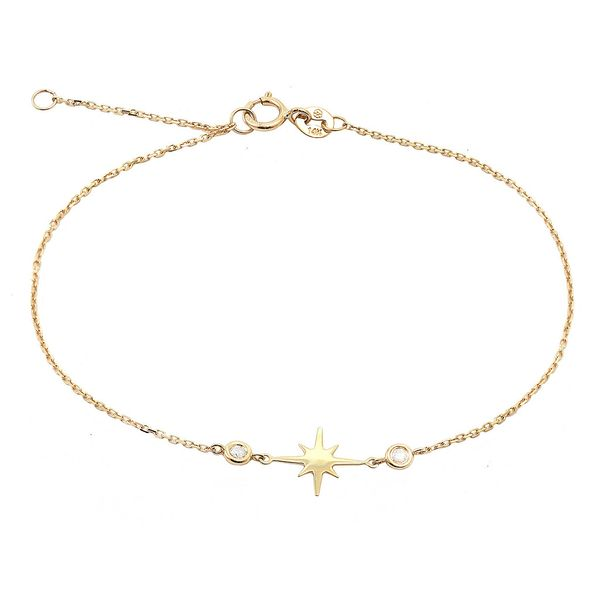 14 Karat Yellow Gold North Star Charm Bracelet With Round Bezel Set Diamonds Confer’s Jewelers Bellefonte, PA