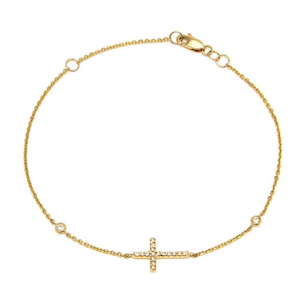 14 Karat Yellow Gold Diamond Cross Chain Bracelet Confer’s Jewelers Bellefonte, PA