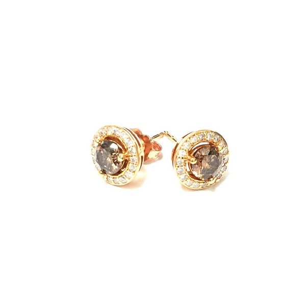 14K Rose Gold Mocha & White Diamond Halo Earrings Confer’s Jewelers Bellefonte, PA