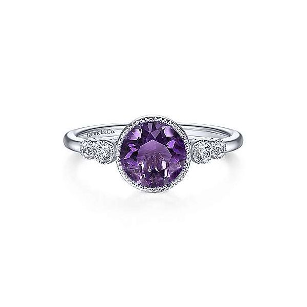 14K White Gold Round Bezel Set Amethyst and Diamond Ring Confer’s Jewelers Bellefonte, PA
