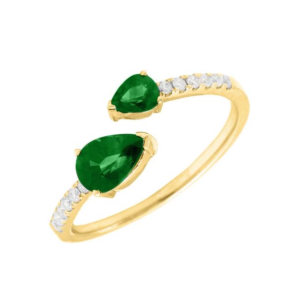 14K Yellow Gold Pear Shaped Emerald And Diamond Bypass Style Ring Confer's Jewelers Bellefonte, PA