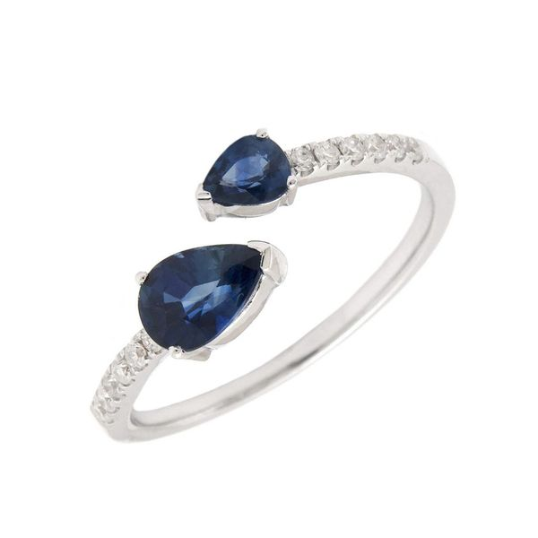 14K White Gold Pear Shaped Sapphire And Diamond Bypass Style Ring Confer’s Jewelers Bellefonte, PA