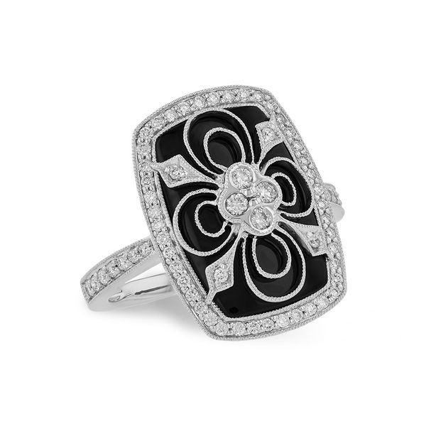 14K White Gold Black Onyx And Pave Set Antique Style Ring Confer’s Jewelers Bellefonte, PA