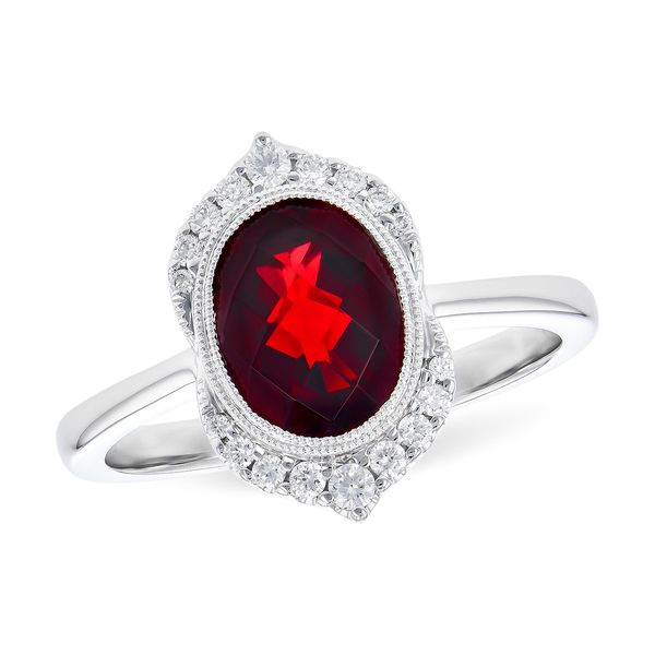 14K White Gold Vintage Style Garnet And Diamond Fashion Ring Confer’s Jewelers Bellefonte, PA