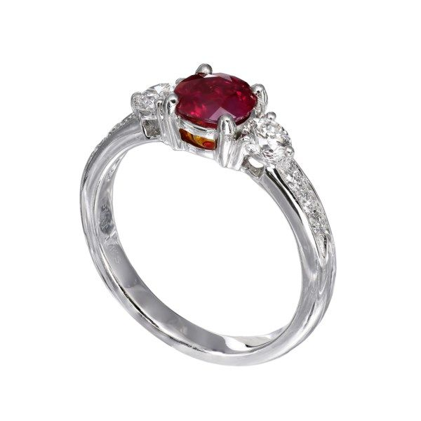 Platinum Burmese Ruby And Diamond Three Stone Ring Confer’s Jewelers Bellefonte, PA