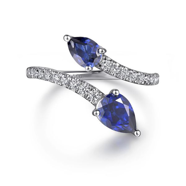 14K White Gold Diamond and Blue Sapphire Bypass Ladies Ring Confer’s Jewelers Bellefonte, PA
