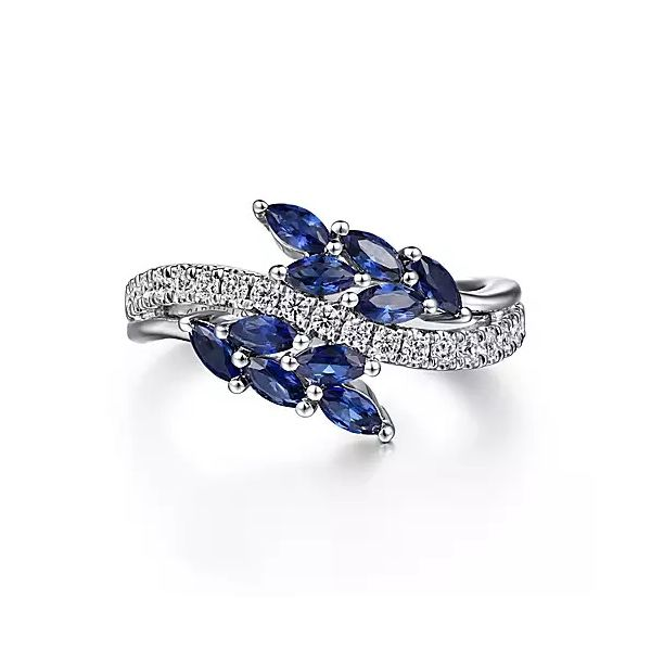 14K White Gold Diamond and Blue Sapphire Marquise Floral Ring Confer’s Jewelers Bellefonte, PA