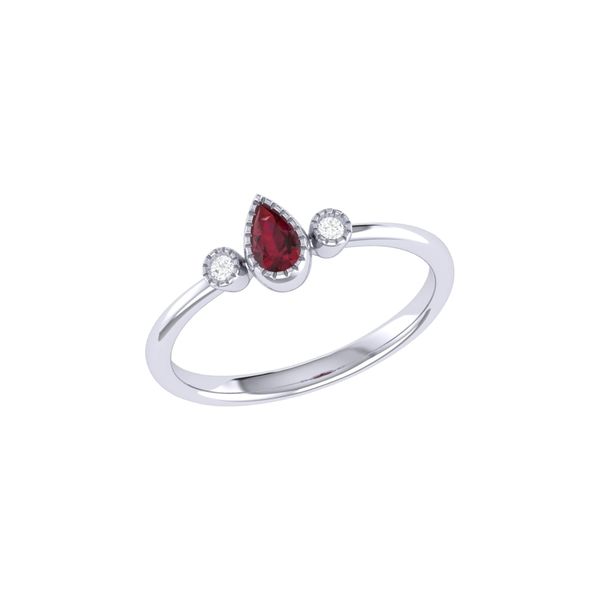 14K White Gold Pear Shaped Ruby And Diamond Birthstone Ring Confer’s Jewelers Bellefonte, PA