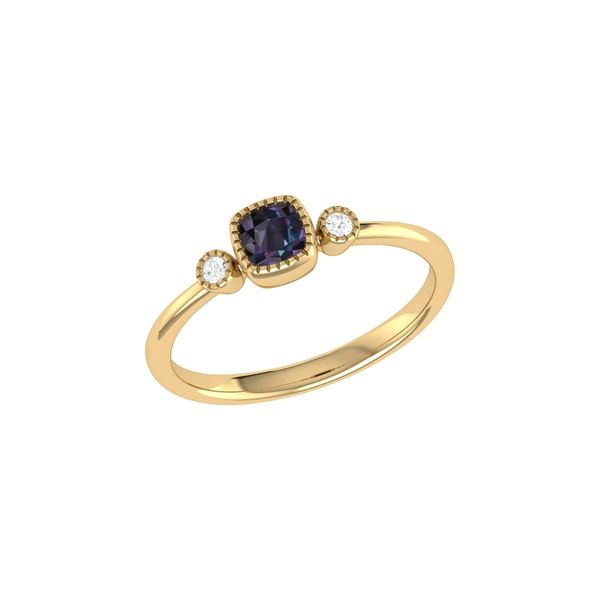 14K Yellow Gold Cushion Cut Created Alexandrite And Diamond Birthstone Ring Confer’s Jewelers Bellefonte, PA