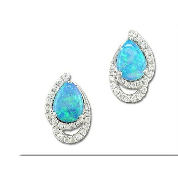 14K White Gold Australian Opal & Diamond Earrings Confer’s Jewelers Bellefonte, PA