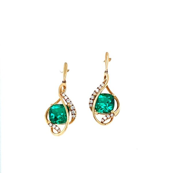 Chatham Lab Grown Emerald and Diamond Yellow Gold Earrings Confer’s Jewelers Bellefonte, PA