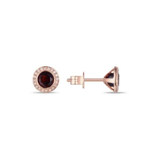 14K Rose Gold Garnet & Diamond Halo Earrings Confer’s Jewelers Bellefonte, PA