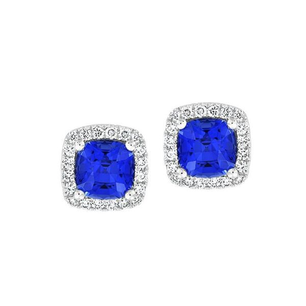 Chatham Created Blue Sapphire and Diamond Halo Stud Earrings Confer’s Jewelers Bellefonte, PA