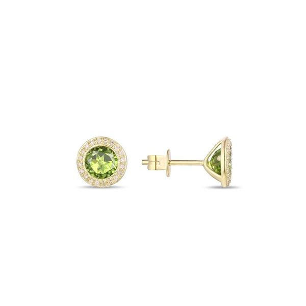 14k Yellow Gold Peridot and Diamond Halo Stud Earrings Confer’s Jewelers Bellefonte, PA