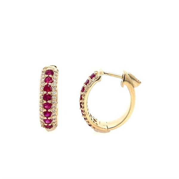 14K Yellow Gold Diamond And Ruby Oval Hoops Confer’s Jewelers Bellefonte, PA