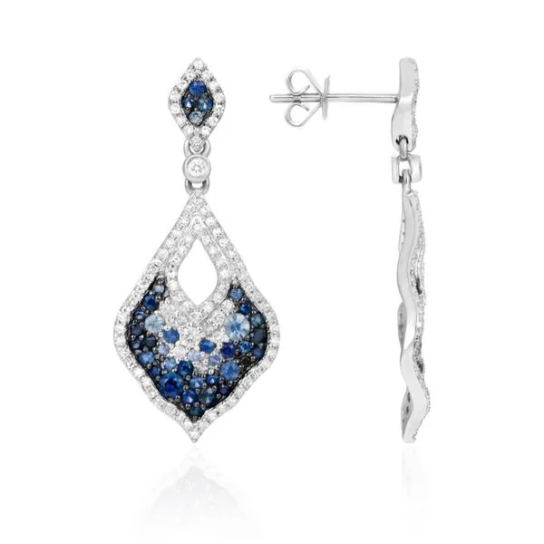 14K White Gold Sapphire And Diamond Dangle Fashion Earrings Confer’s Jewelers Bellefonte, PA