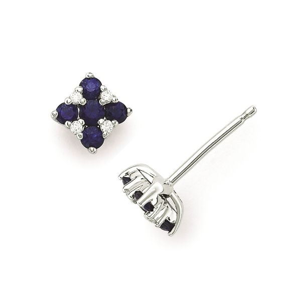 14K White Gold Sapphire And Diamond Square Stud Earrings Confer's Jewelers Bellefonte, PA