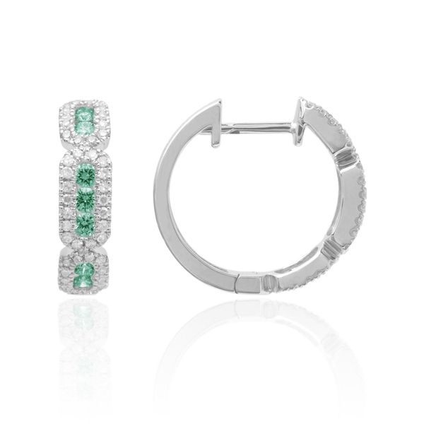 14K White Gold Diamond And Emerald Huggie Hoops Confer’s Jewelers Bellefonte, PA