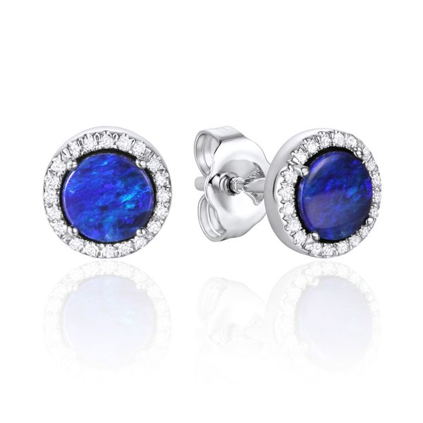 14K White Gold Opal And Diamond Halo Stud Earrings Confer’s Jewelers Bellefonte, PA
