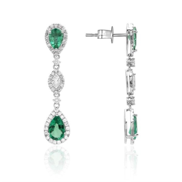 18K White Gold Emerald and Diamond Dangle Earrings Confer’s Jewelers Bellefonte, PA