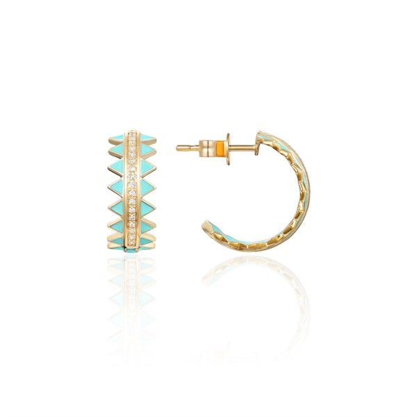 14K Yellow Gold Turquoise Enamel And Diamond Half Hoop Earrings Confer’s Jewelers Bellefonte, PA