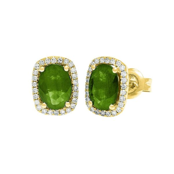 14K Yellow Gold Emerald and Diamond Halo Stud Earrings Confer’s Jewelers Bellefonte, PA