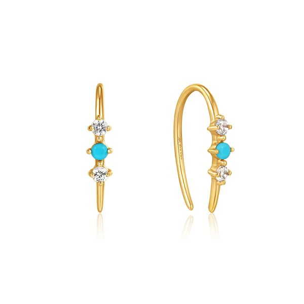 14kt Gold Turquoise Cabochon and White Sapphire Hook Earrings Confer’s Jewelers Bellefonte, PA