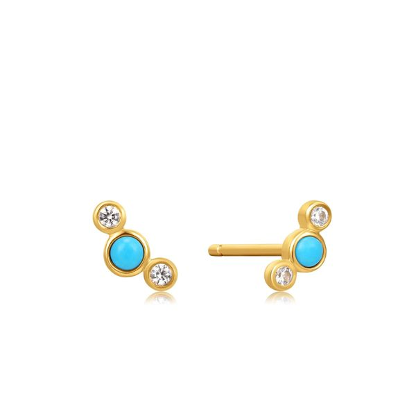 14kt Gold Turquoise Cabochon and White Sapphire Stud Earrings Confer’s Jewelers Bellefonte, PA