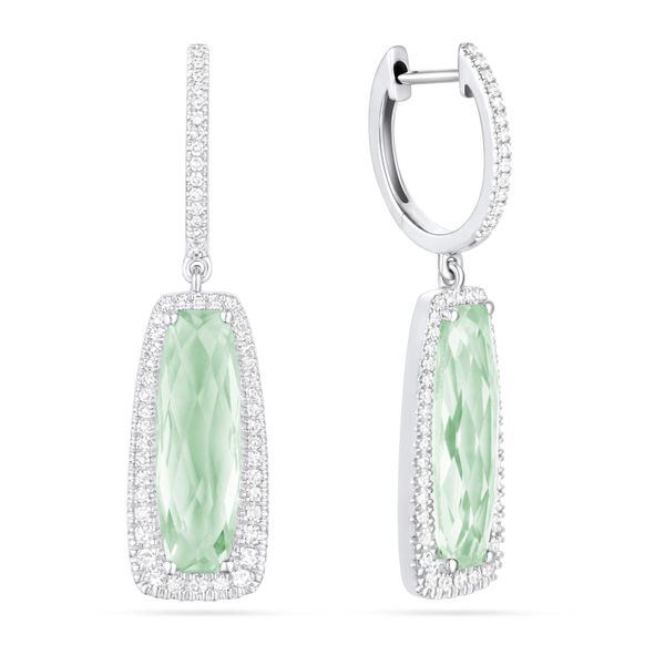 14 Karat White Gold Green Amethyst And Diamond Dangle Earrings Confer’s Jewelers Bellefonte, PA