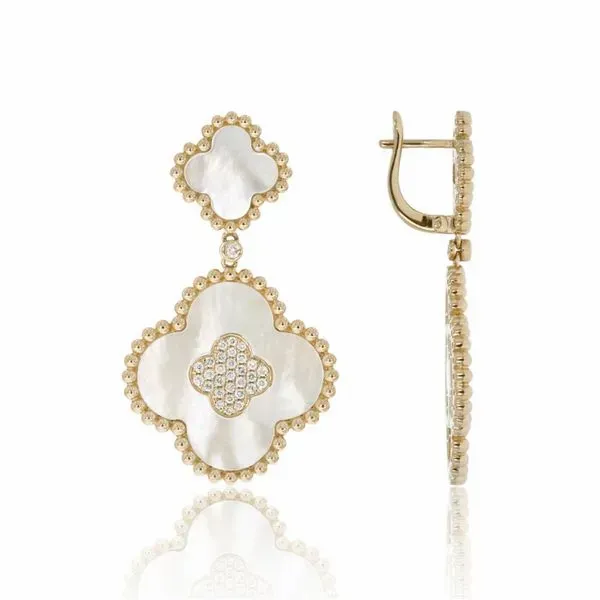 14K Yellow Gold Mother Of Pearl And Micropave Diamond Clover Design Earrings Confer’s Jewelers Bellefonte, PA