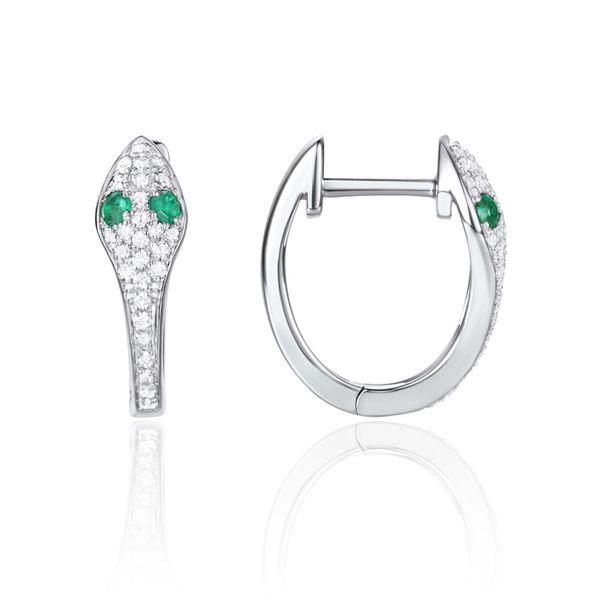 14 Karat White Gold Emerald And Diamond Snake Hoop Earrings Confer’s Jewelers Bellefonte, PA