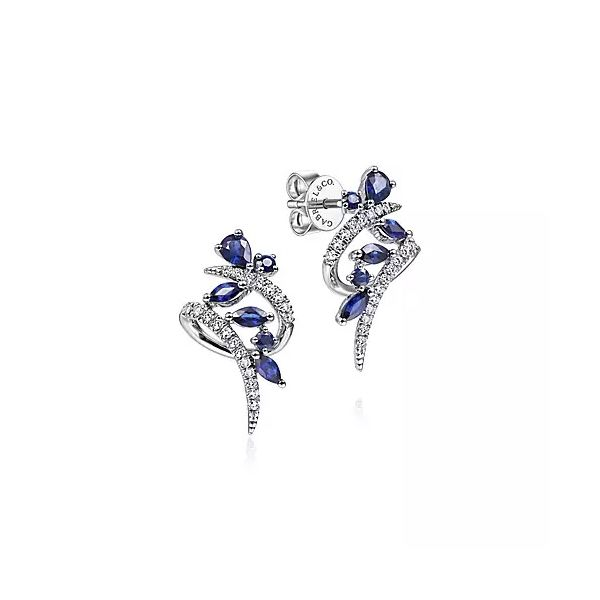 14K White Gold Twisted Abstract Sapphire and Diamond Stud Earrings Confer’s Jewelers Bellefonte, PA